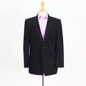 Vintage 1980s 44R Black Blazer Sport Coat Jacket 2-Button Solid Y065